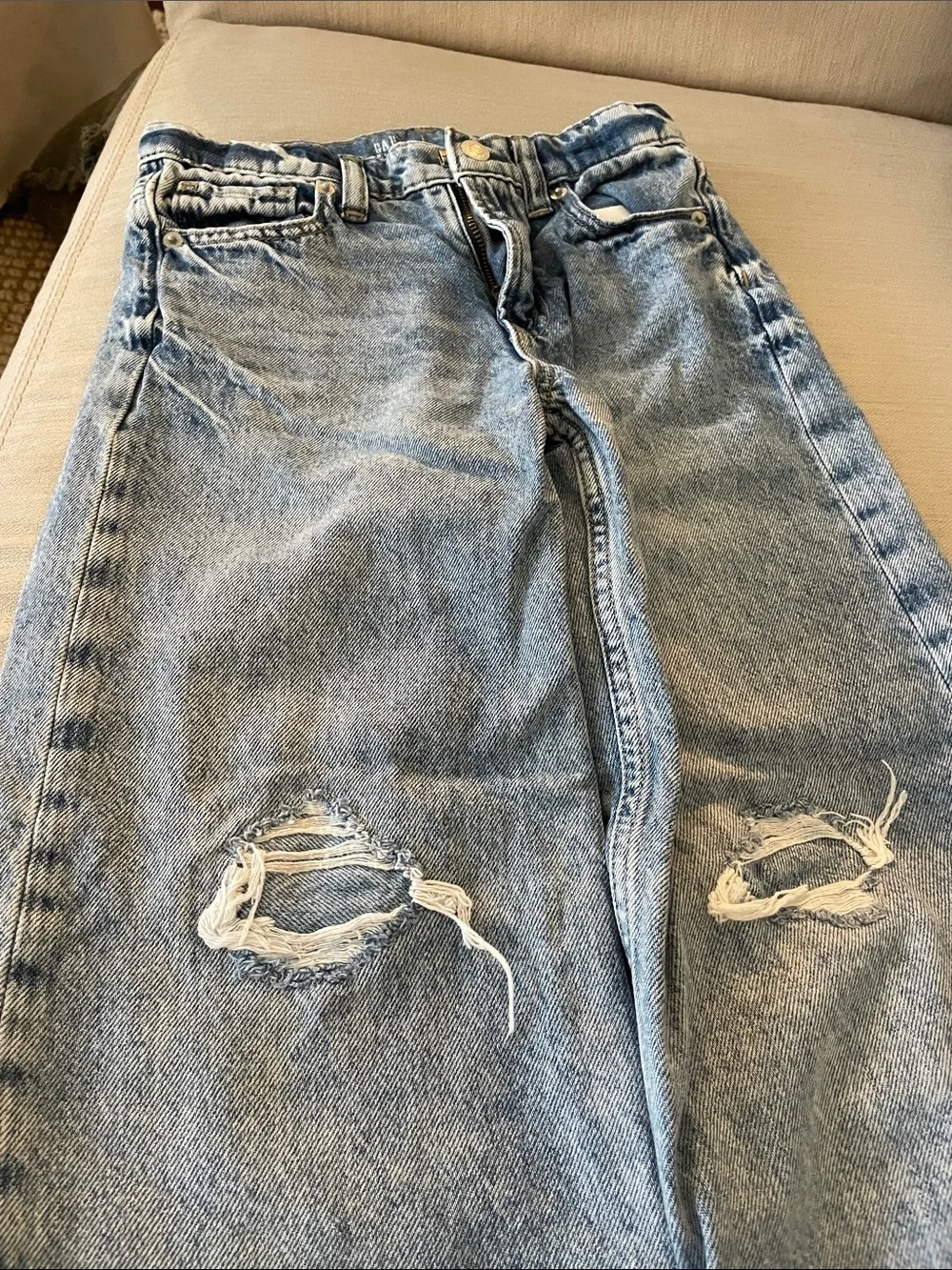 Girl's Light Blue Distressed Wide-Leg Jeans
